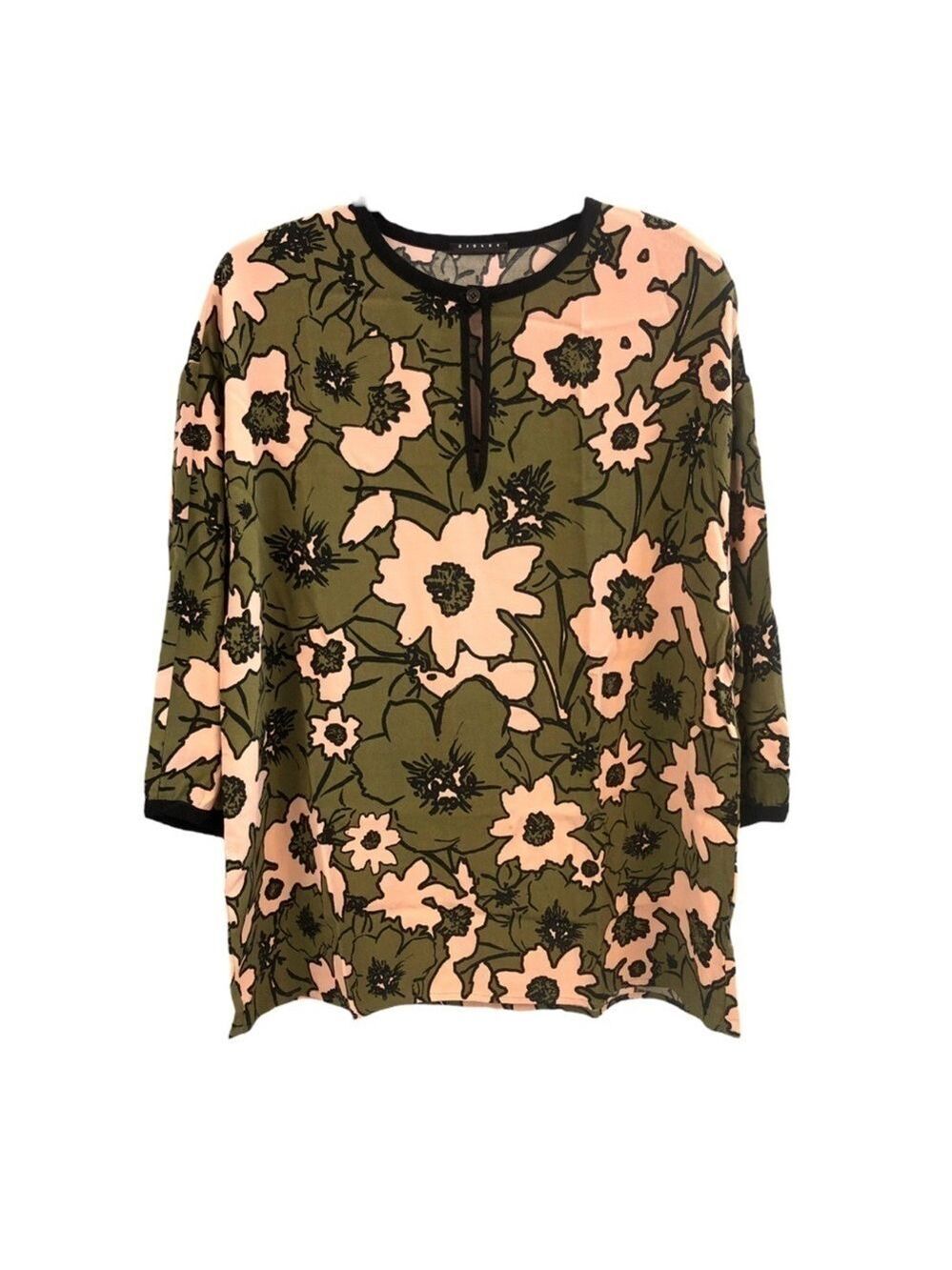 Sisley Floral Oversized Relaxed Fit Flowy Cropped Sleeve Blouse Top